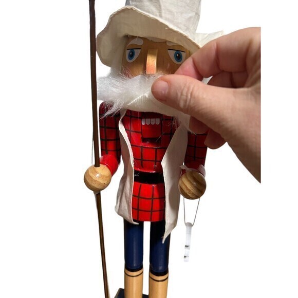 Wooden Christmas Nutcracker, 15", MALE FISHERMAN WITH FISHING ROD‎ & FISH, P&T - Picture 9 of 9